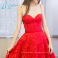 Lace Appliques Sashes Button Satin Wedding Dress Red